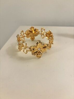 Gold Floral Pearl Accent Women's Bracelet